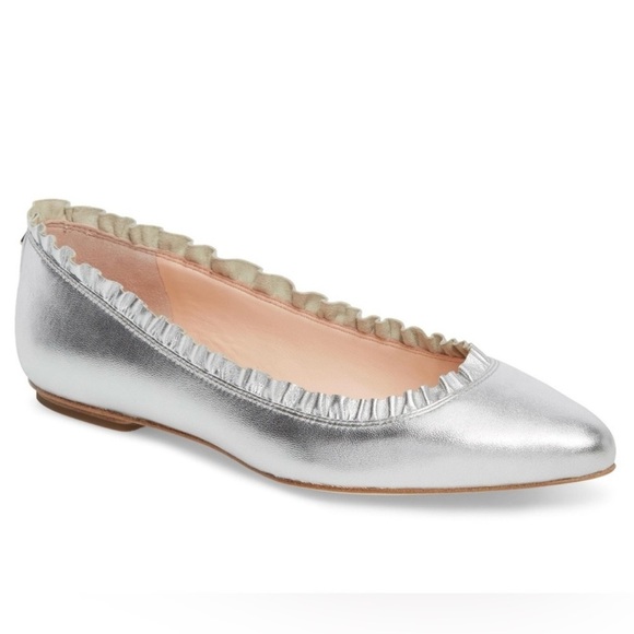 Kate Spade Silver Pointed Toe Ballet Flats with ruffle detail size 9 EUC - Picture 5 of 11